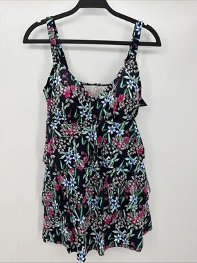 Shape Solver Ladies One Piece Ruffle Flower Swimsuit Size 16 NWT